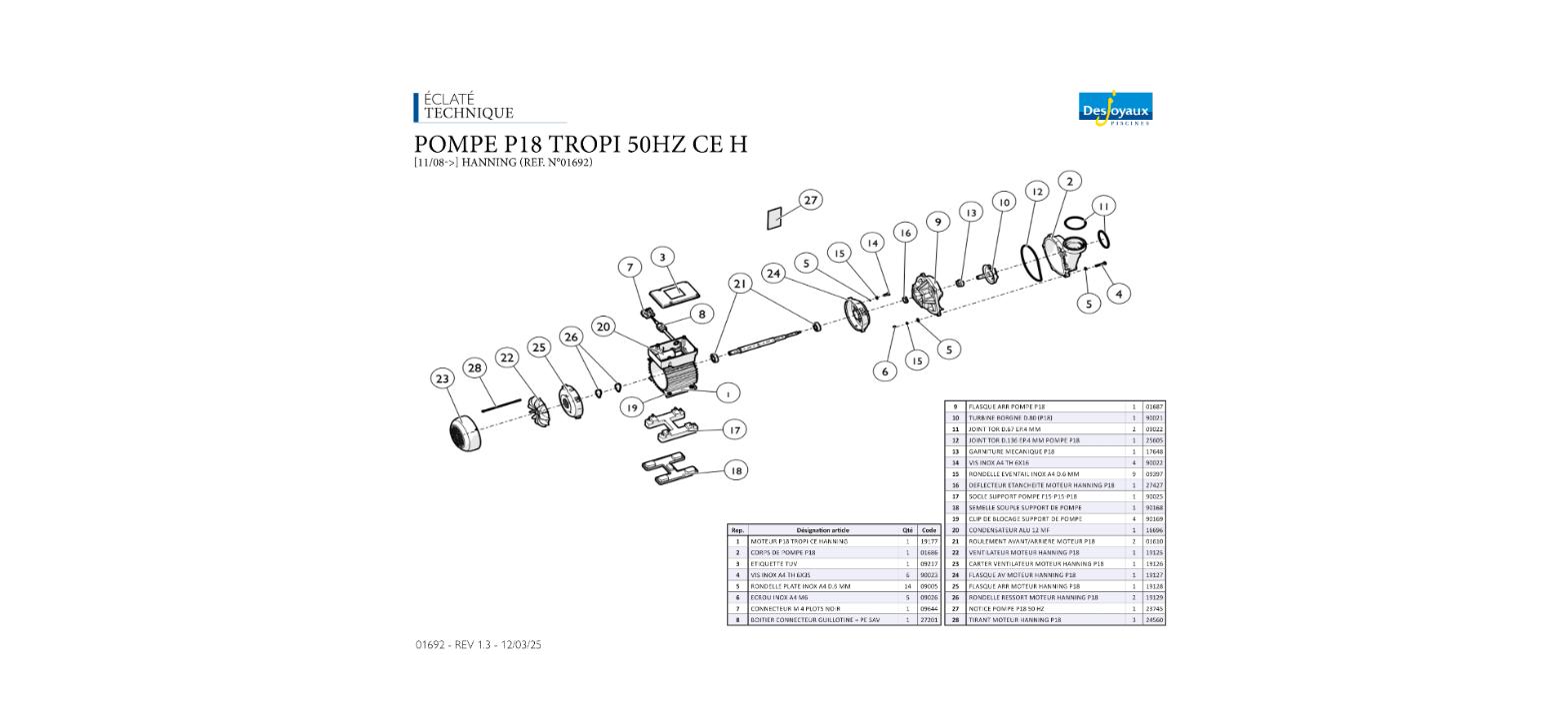 Deckblatt: Technische Explosionszeichnung — Pompe P18 50 Hz HA