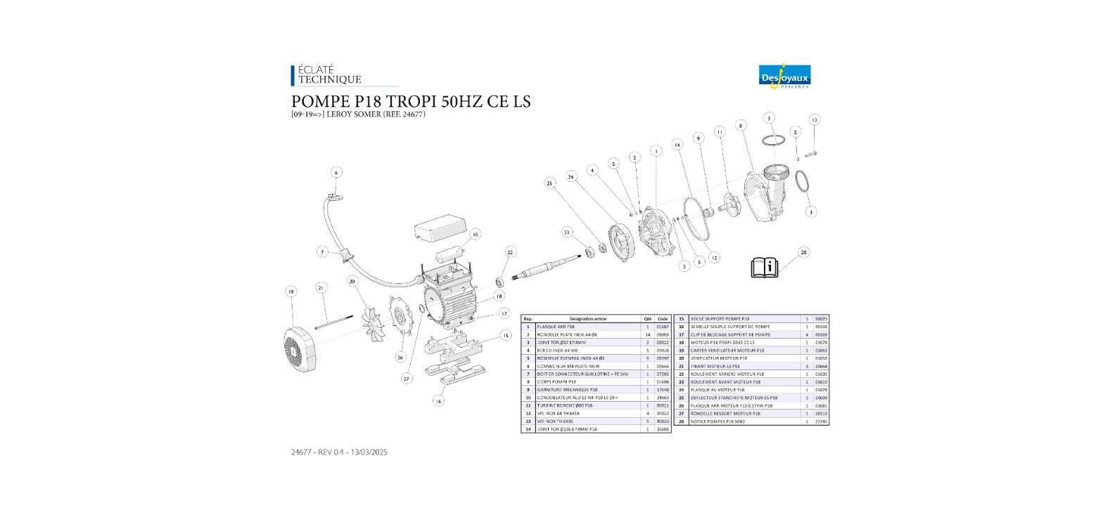 Deckblatt: Technische Explosionszeichnung — Pompe P18 50 Hz LS