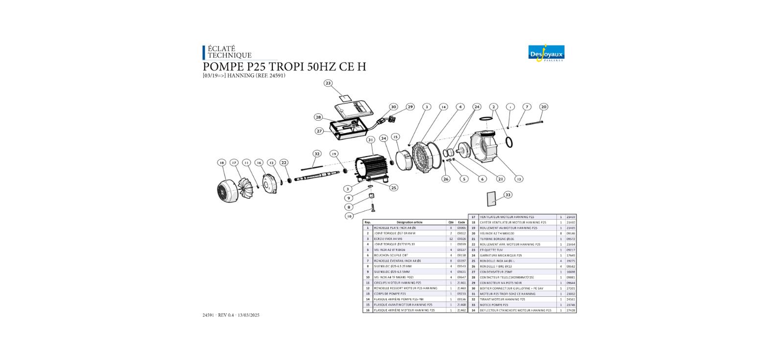 Deckblatt: Technische Explosionszeichnung — Pompe P25 50 Hz HA