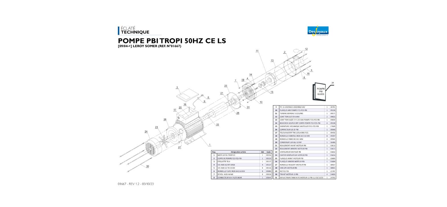 Deckblatt: Technische Explosionszeichnung — Pompe PBI 50 Hz LS